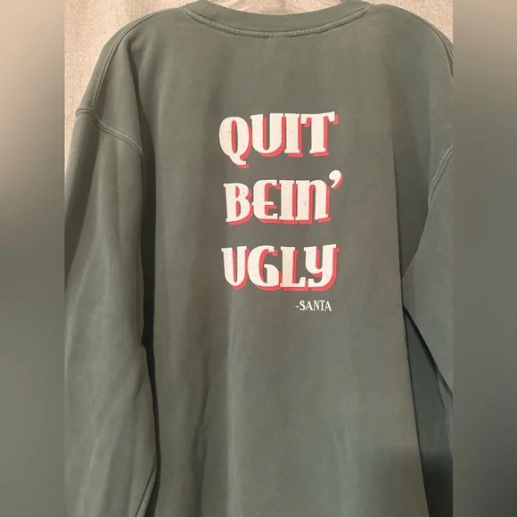 Living Fully Santa Sweatshirt “Quit Bein’ Ugly” | XL - Picture 5 of 6